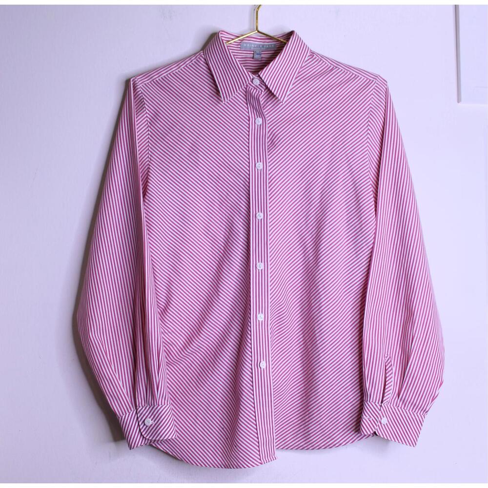 Foxcroft White and Cherry Striped Button Down - 10